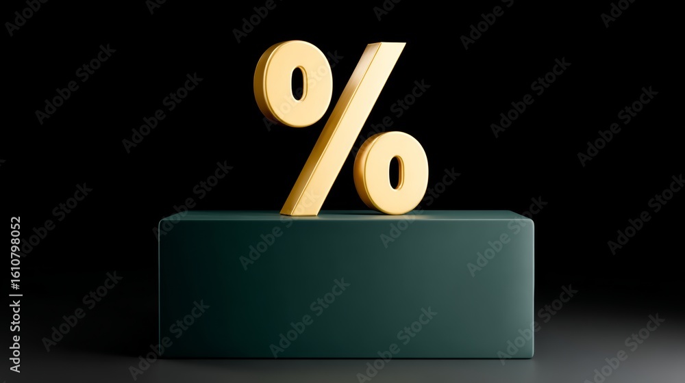 Poster gold and black image of a percentage sign. the image is of a small, square box with a gold and black