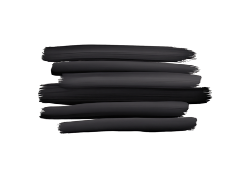 Black ink brush stroke isolated on a transparent background in PNG format.