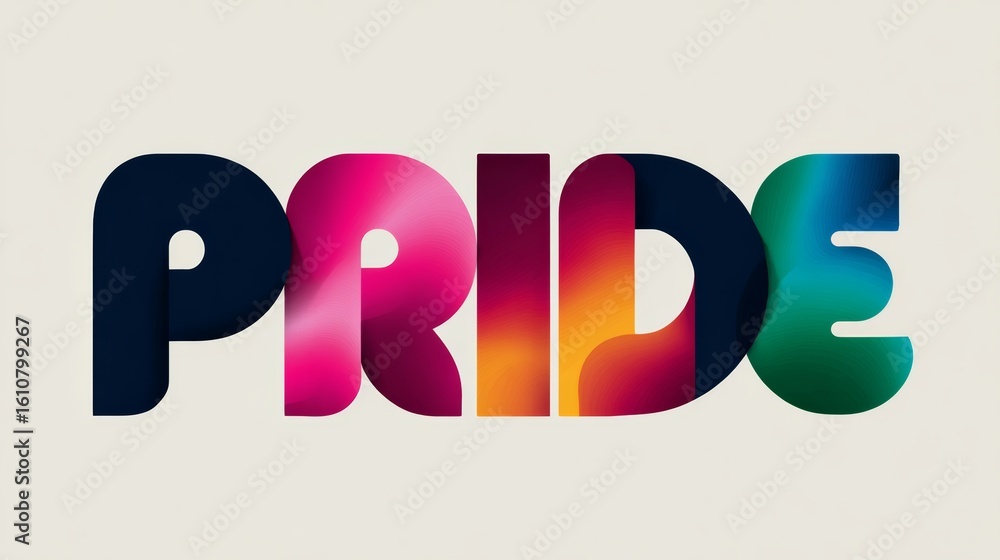 Poster pride is a colorful word that is written in a stylized font. the font is made up of different colors