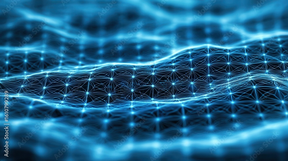 Poster nature conservation concept. abstract blue digital wave pattern with glowing lines and shapes.