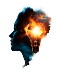Abstract Woman's Profile with a Burning Lightbulb