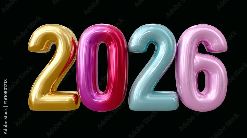Poster colorful balloon with the numbers 20 and 26 on it. the balloons are arranged in a way that they spel