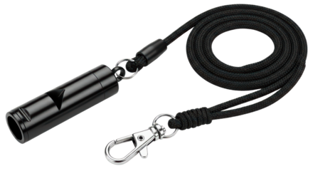 Black dog training whistle with lanyard clip
