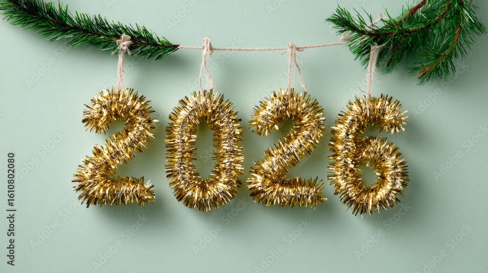 Poster string of christmas lights with the numbers 2016 written on them. the lights are hanging from a tree