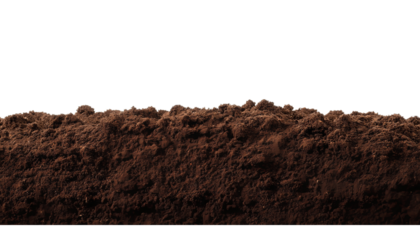 A pile of rich soil isolated on a transparent background in PNG format.