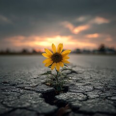 sunflower of the sky on the desert at sunset