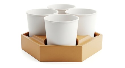 Arrangement of white paper cups in a holder on a clean white background