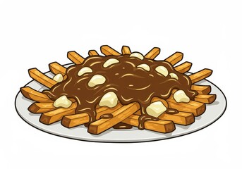 Poutine dish with french fries, cheese curds, and gravy a canadian cuisine icon illustration