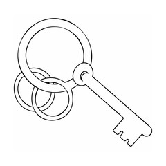 Antique key with multiple rings metal lock