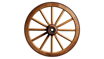 old wooden wagon wheel isolated on transparent background.