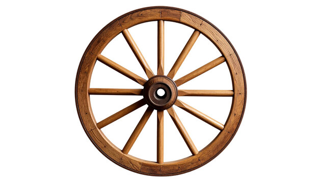 old wooden wagon wheel isolated on transparent background.