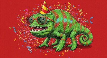 Funny party animal with sunglasses and birthday hat celebrating