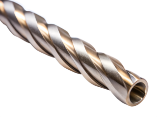 Closeup of a shiny metal twist drill bit on white background,PNG.AI Generated.