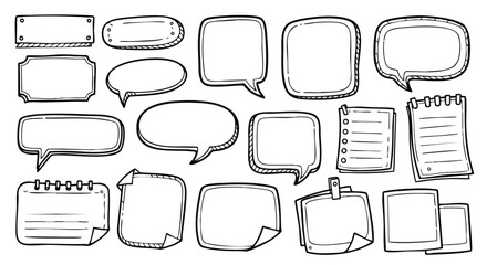 Obraz premium Collection of hand-drawn speech bubbles and notepads, ready for text.