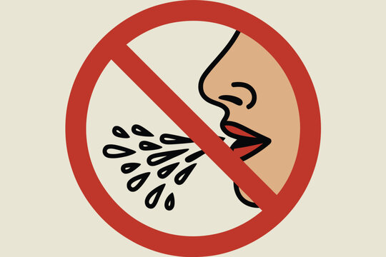 No spitting sign illustration showing a person s mouth spitting droplets