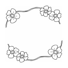 Floral border with delicate blossoms flower outline