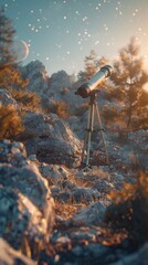 Telescope on Mountain at Sunset