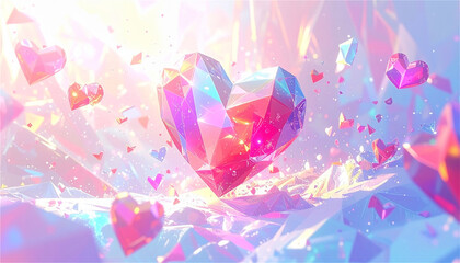 A background of crystal hearts that shine like jewels