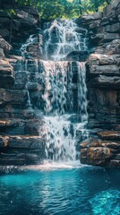Waterfall cascading over rocks into pool