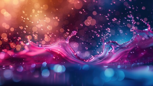 Vibrant Liquid Splash with Bokeh Lights