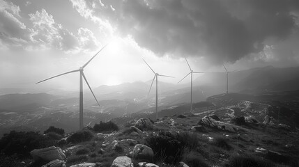 Wind turbines on mountain landscape
