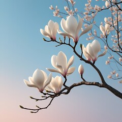 Blooming White Magnolia Tree