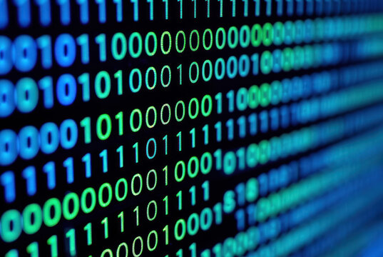 Binary code in cool colors. Digital abstract, coding, technology.
