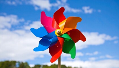 Colorful Pinwheel Against a Vivid Blue Sky