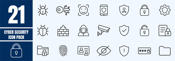 Cyber Security Icon Pack Digital Protection Vector Set Network Internet Systems Data Privacy Threat Defense Online Safety IT Solutions Graphics Collection