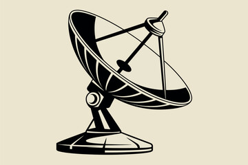 Retro illustration of a satellite dish antenna in black and white