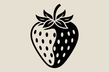 Stylized yin yang strawberry illustration with black and white sections