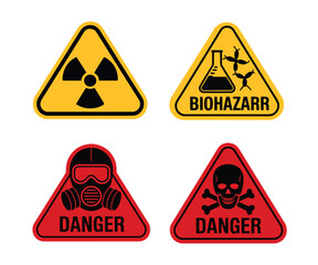 Obraz premium Set of Warning Signs Radiation Biohazard Gas Mask and Skull and Crossbones