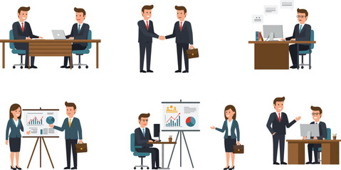 Business people working together, professional office teamwork, corporate meeting discussion, business presentation collaboration, handshake agreement, office 