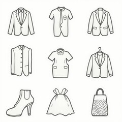 Simple Line Art Illustrations of Various Apparel and Accessories