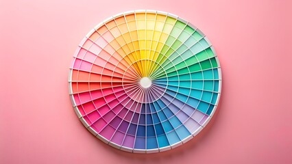 Photo of a vibrant color wheel displaying a spectrum of hues and shades on a pink background