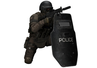 Swat police shoot and hide with shield