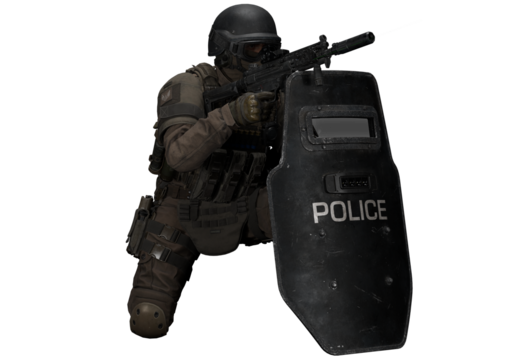 Swat police shoot and hide with shield