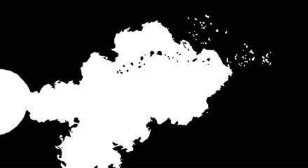 Obraz premium A white abstract shape with a round element, resembling smoke or a cloud, against a stark black background.