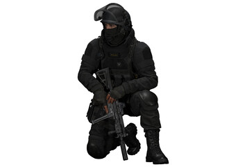 Swat police sit with hold weapon