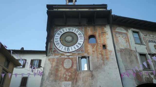 Clusone - Planetary clock. Built in 1583 by Pietro Fanzago on the medieval tower and square.