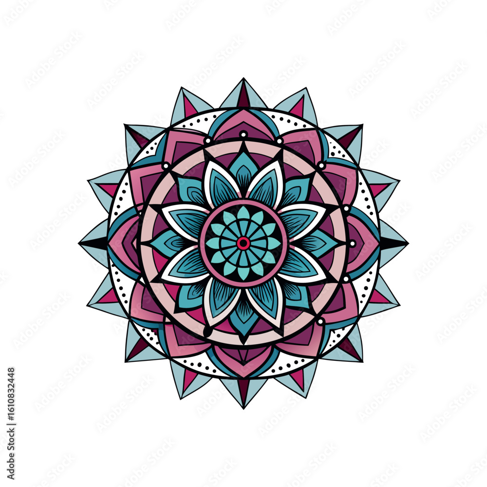 Poster minimalist mandala with central circular motif and geometric patterns