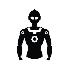 Silhouette of a vintage style robot standing in front facing position