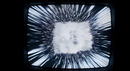 Retro television displaying a futuristic light vortex. Abstract sci-fi concept of hyperspace or time travel on a vintage screen.