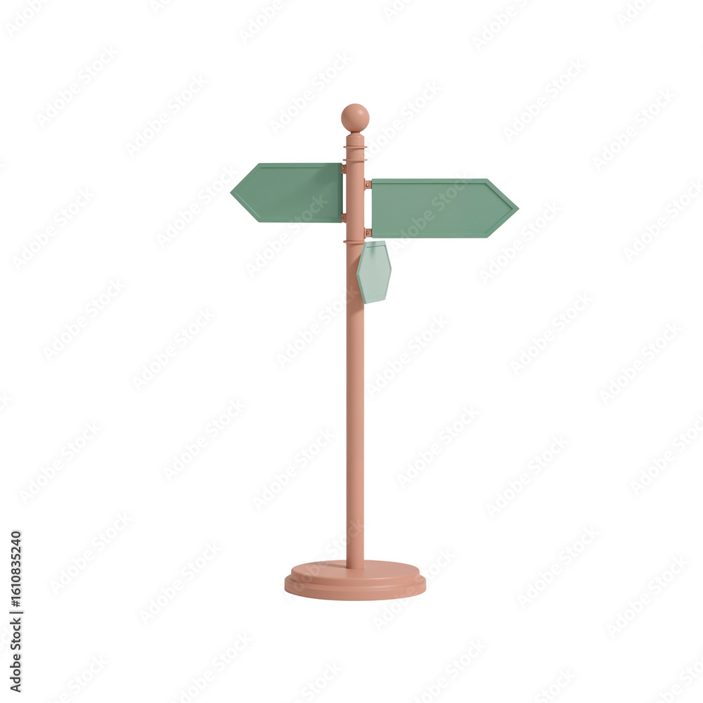 Poster directional signpost with arrow shaped pointers offering guidance and clarity on route decisions