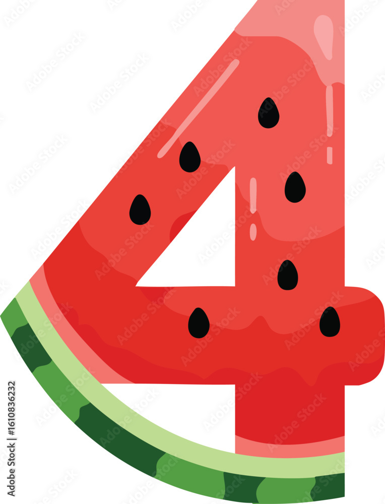 Poster number 4 designed with watermelon slice pattern fresh red and green colors vector illustration