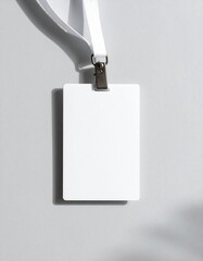 Blank ID card mockup with a white lanyard for corporate branding. Plastic name badge for a conference, office, or event access pass.