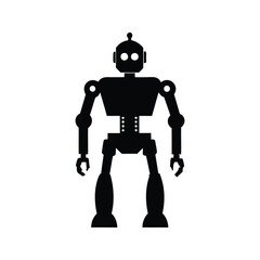 A simple black and white illustration of a vintage style robot figure