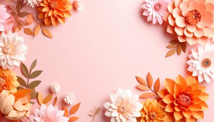 Obraz premium Vibrant floral arrangement studio setting paper craft art soft pink background high-quality imagery nature-inspired design
