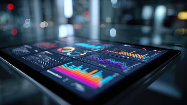 Digital dashboard data analysis business graph technical chart financial report modern office uptrend analytics technology professional