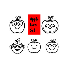 red apple with a smile icon set